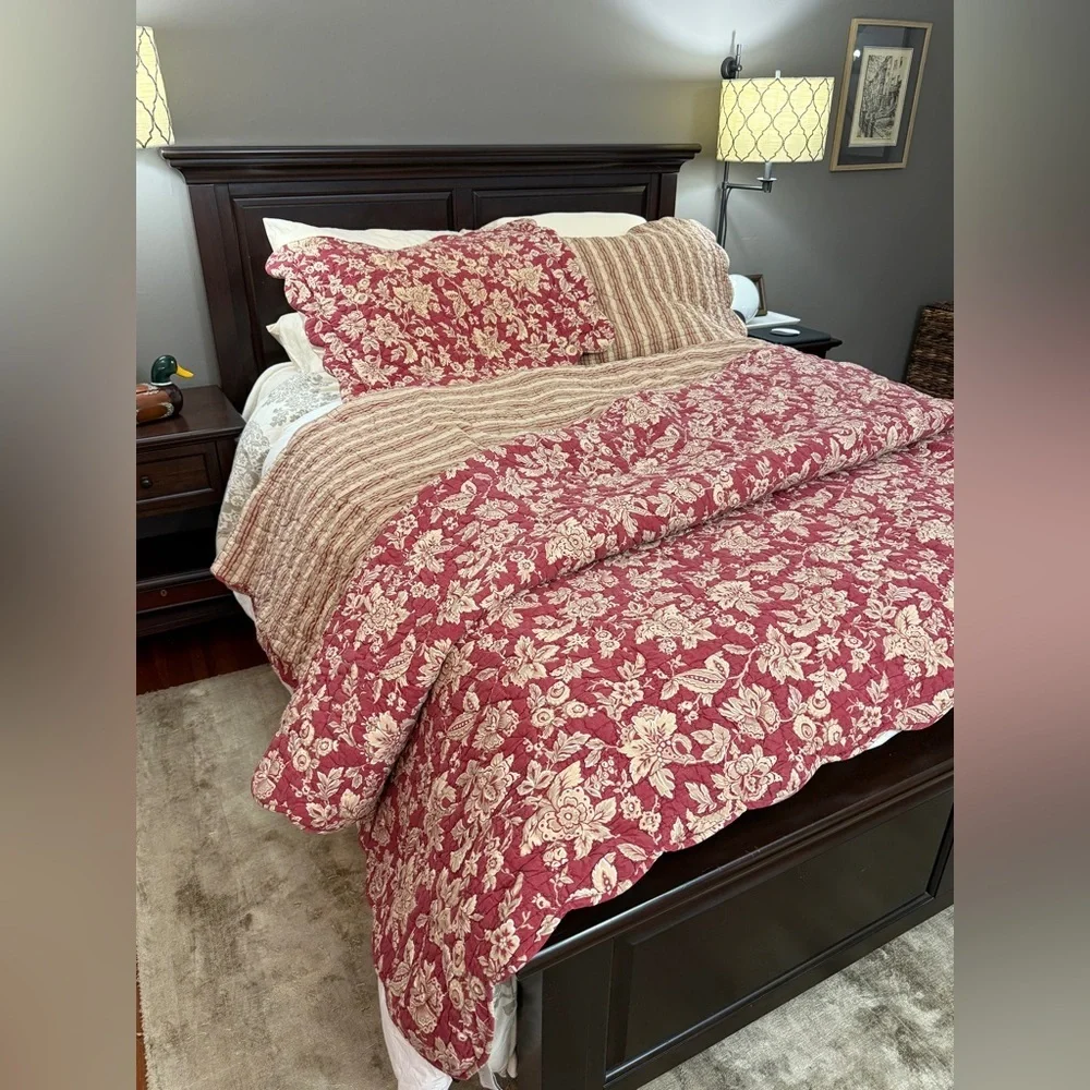 Restoration Hardware French Country Floral Stripes Pair of King Pillow Shams